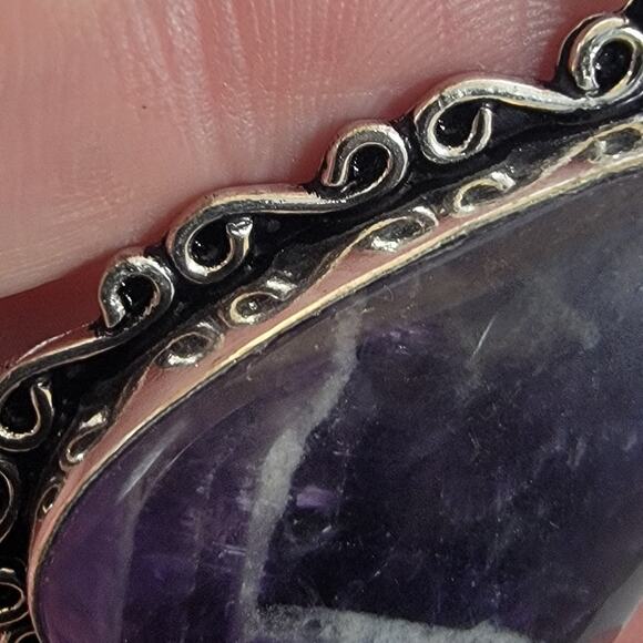 Handmade Silver Pendant with Chevron Amethyst & Deep Red Garnet Accent Stone - Picture 9 of 10